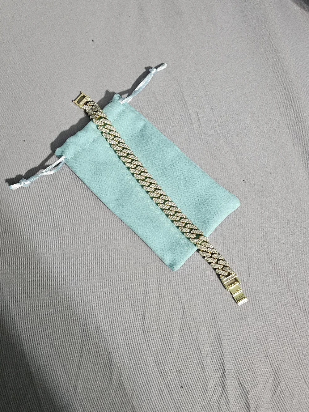 Stainless Steel, Gold Plated, 8in Mens Bracelet Iced Out.